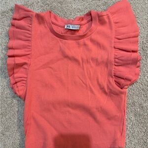 Zara Coral Ruffle Sleeve Crop Top
